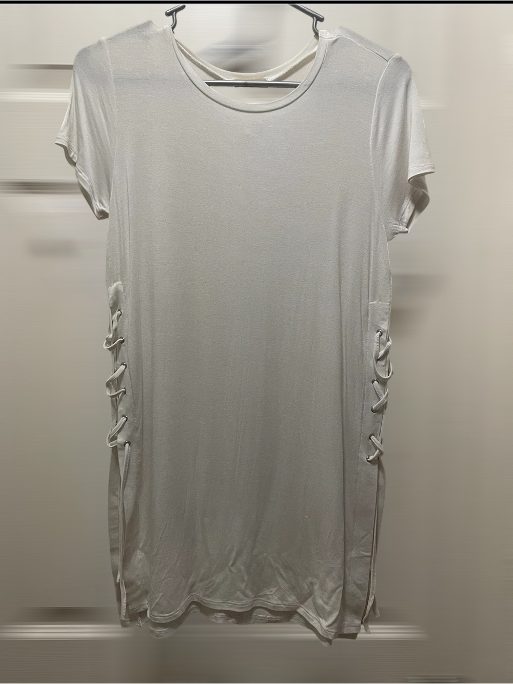 Takeout White Crewneck Swim Suit Cover-Up With Lacing Detail
